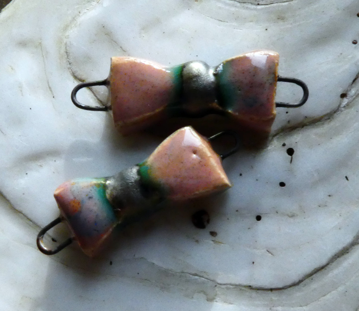 Ceramic Bow Earring Connectors- Almond Blossom