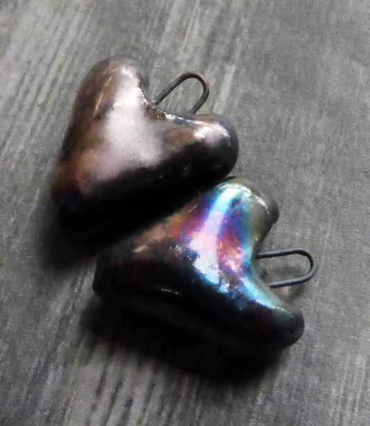 CeramicScorched Pewter Hearts Earring Charms