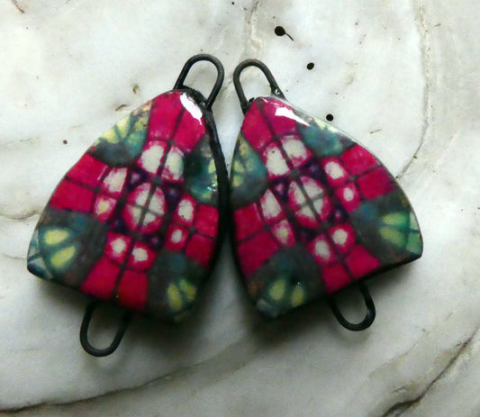 Ceramic Gaudi Stained Glass Decal Small Arch Earring Connectors-#1