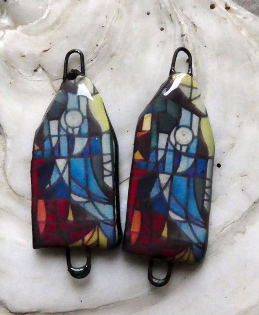 Ceramic Gaudi Stained Glass Decal Long Arch Earring Connectors-#8
