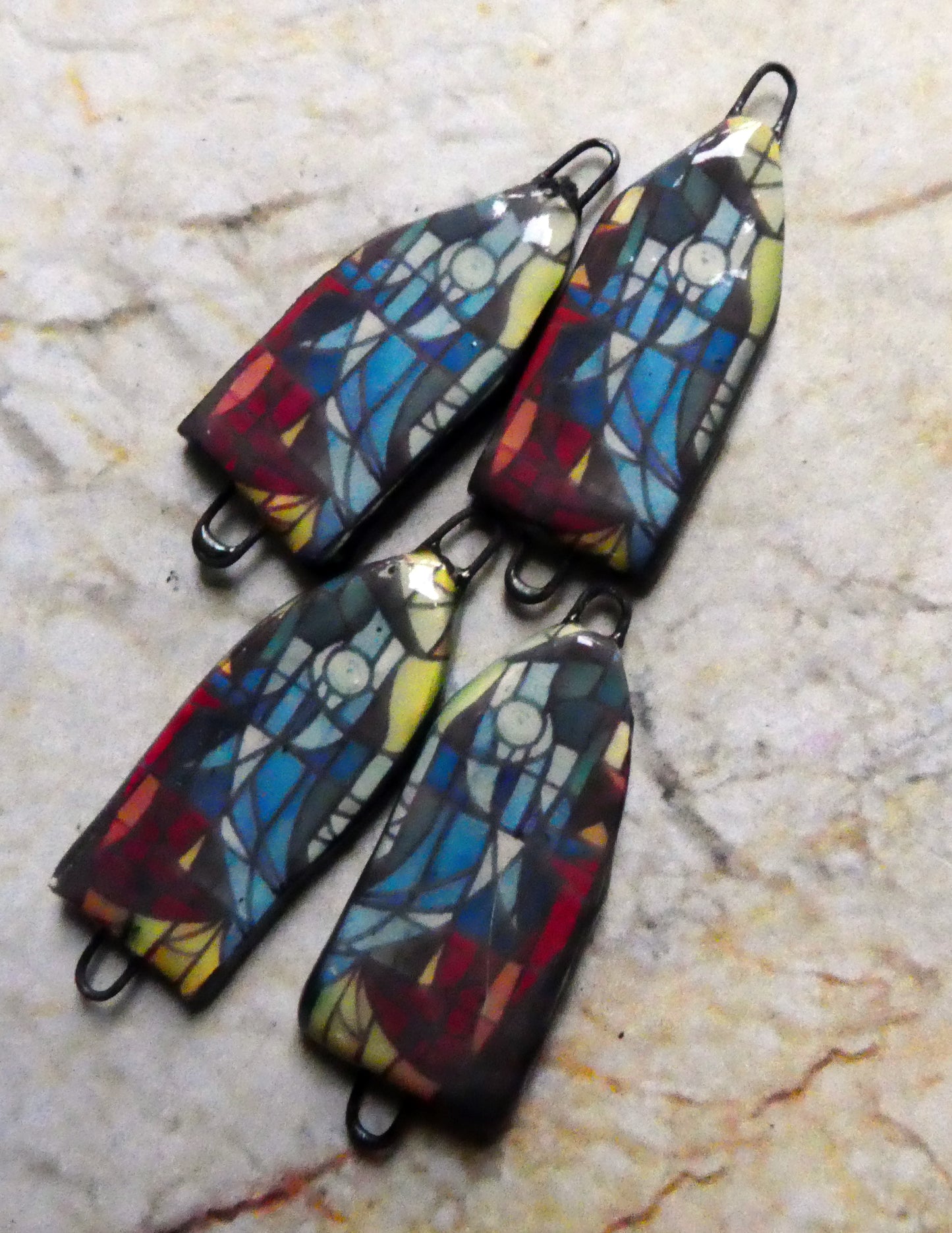 Ceramic Gaudi Stained Glass Decal Long Arch Earring Connectors-#8