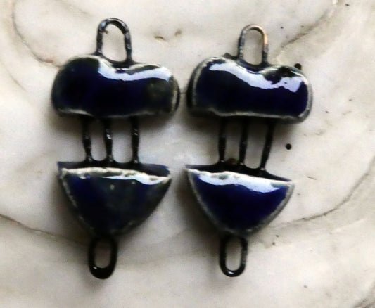 Ceramic Little Heart Earring Connectors- Mirror Blue