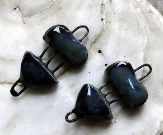 Ceramic Little Heart Earring Connectors- Obsidian