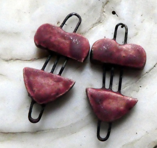 Ceramic Little Heart Earring Connectors-Damson
