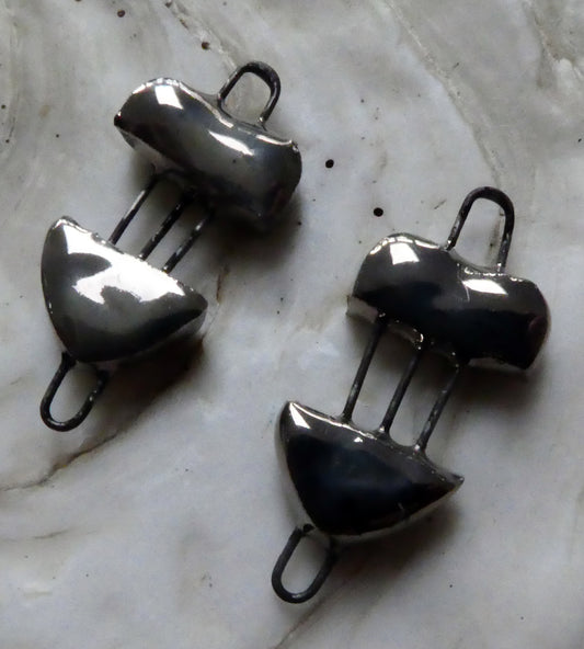 Ceramic Little Heart Earring Connectors-Platinum