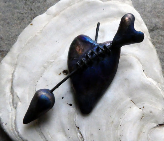 Ceramic Arrow and Heart Pendant - Scorched #1