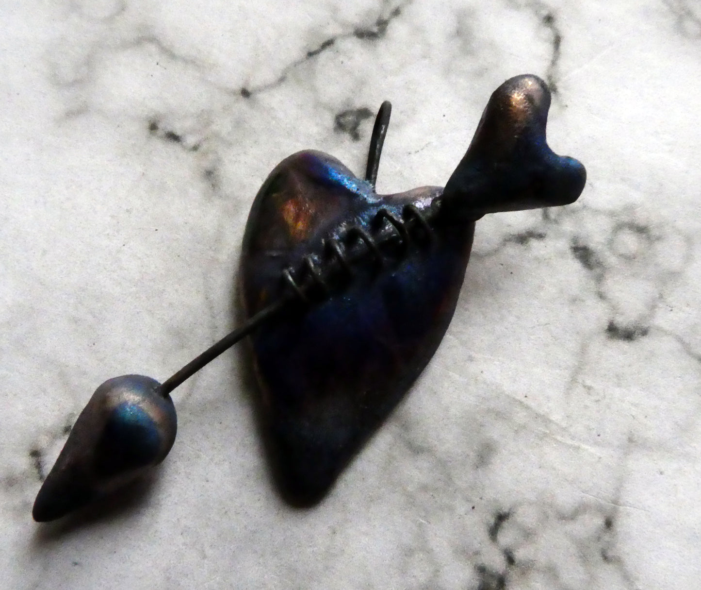 Ceramic Arrow and Heart Pendant - Scorched #1