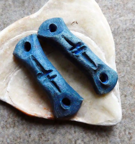 Ceramic Bone Earring Connectors - Blue