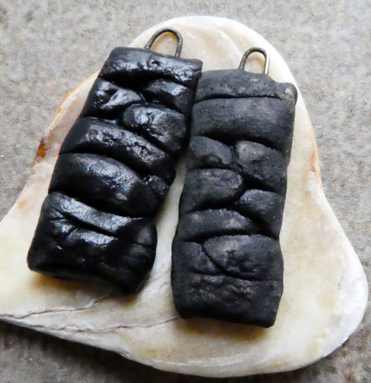 Ceramic Dry Stone Wall Earring Charms - Matte Black