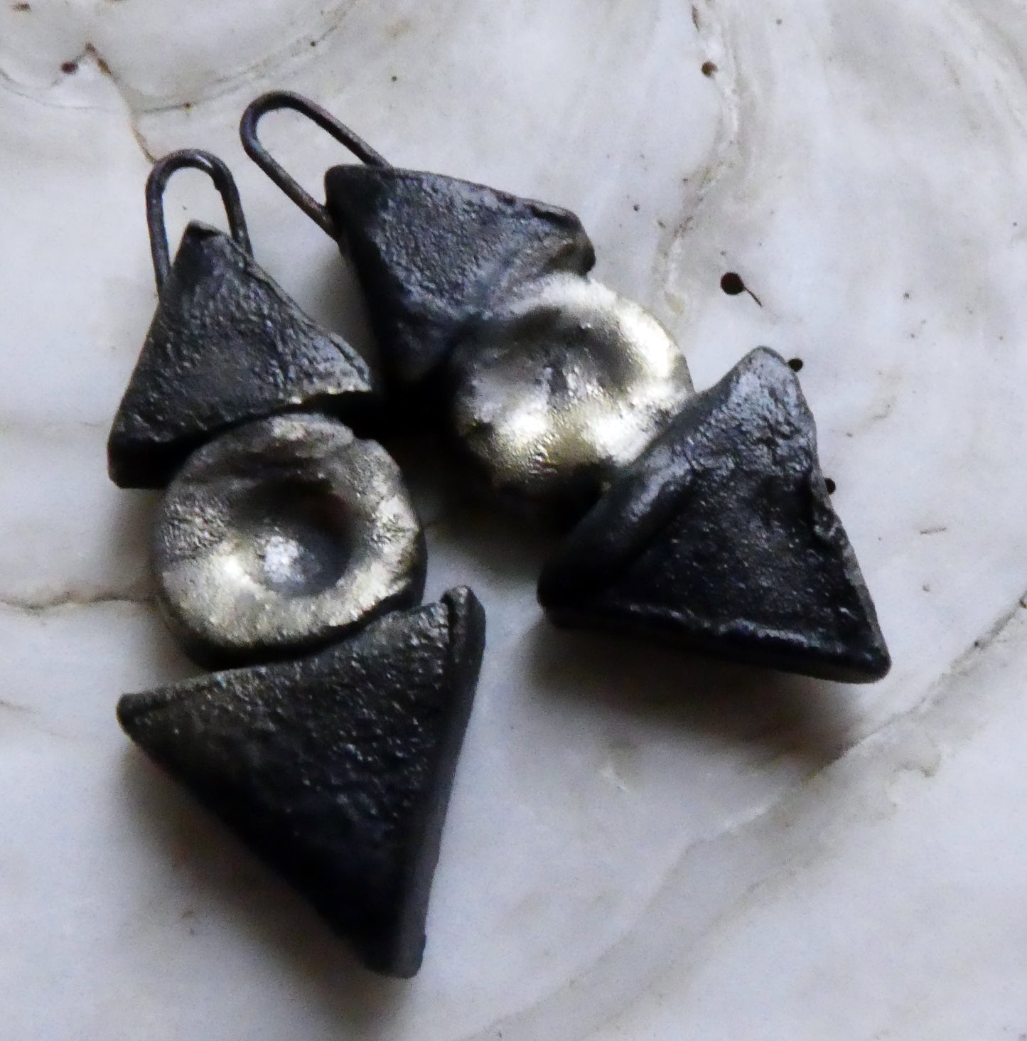 Ceramic Triangle and Disc Earring Charms - Matte Black