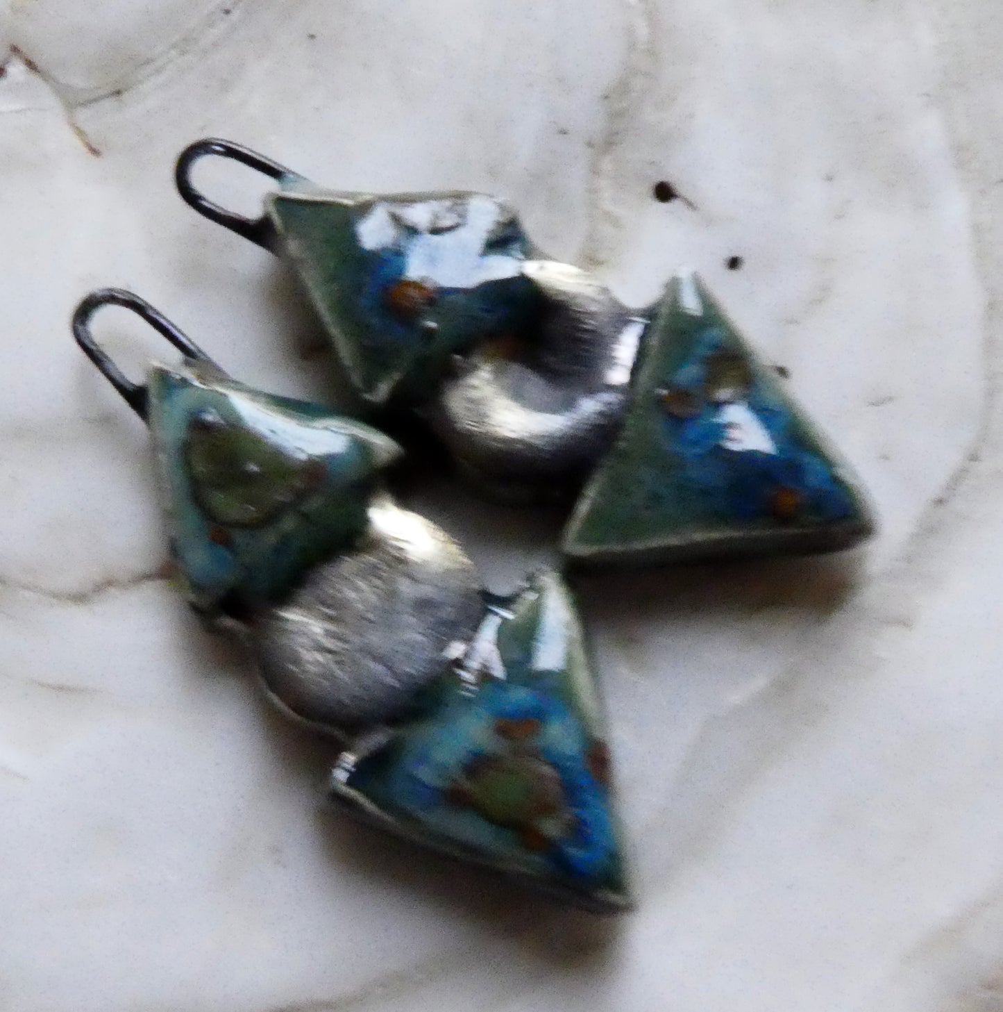 Ceramic Triangle and Disc Earring Charms -Mystic Jade