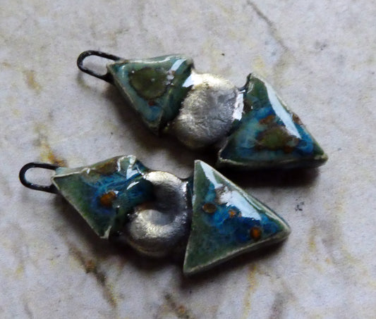 Ceramic Triangle and Disc Earring Charms -Mystic Jade