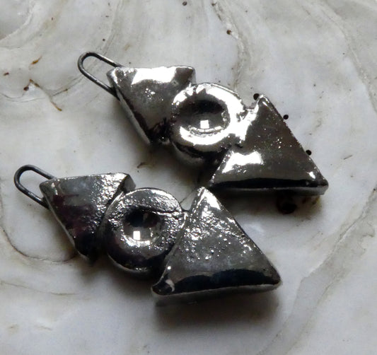 Ceramic Triangle and Disc Earring Charms -Platinum Lustre