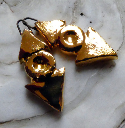 Ceramic Triangle and Disc Earring Charms -Gold Lustre