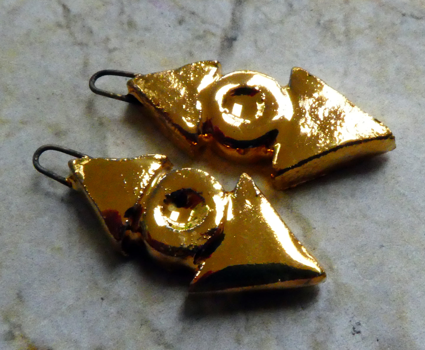 Ceramic Triangle and Disc Earring Charms -Gold Lustre