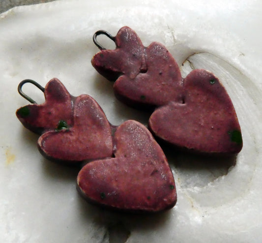 Ceramic Stacked Heart Dangles-Damson