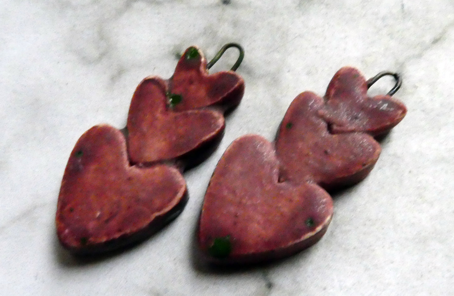 Ceramic Stacked Heart Dangles-Damson