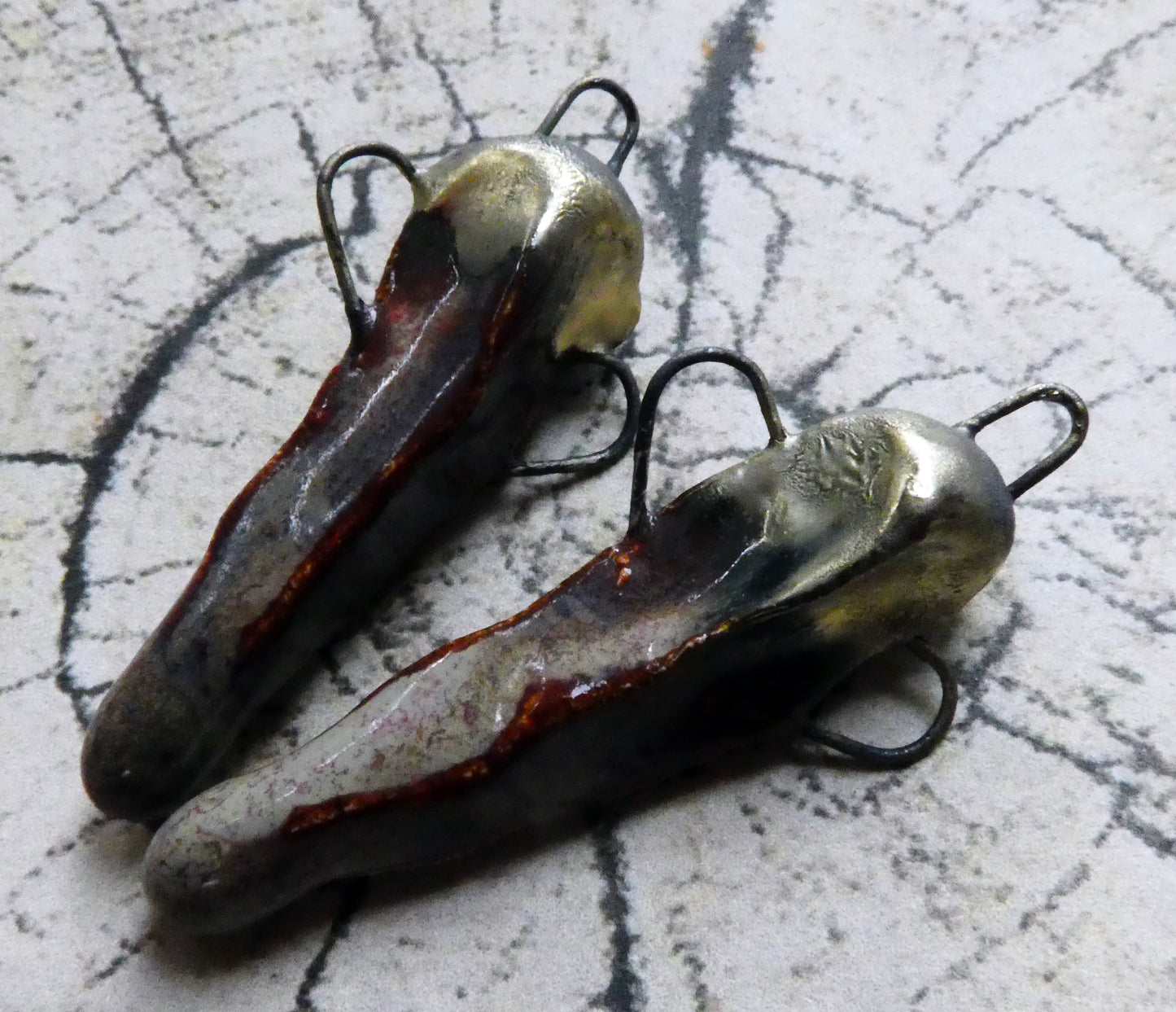 Ceramic Pinched Dagger Earring Connectors -Volcanic Glow