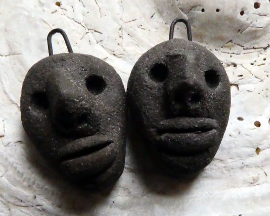 Ceramic Black Easter Island Heads Earring Charms
