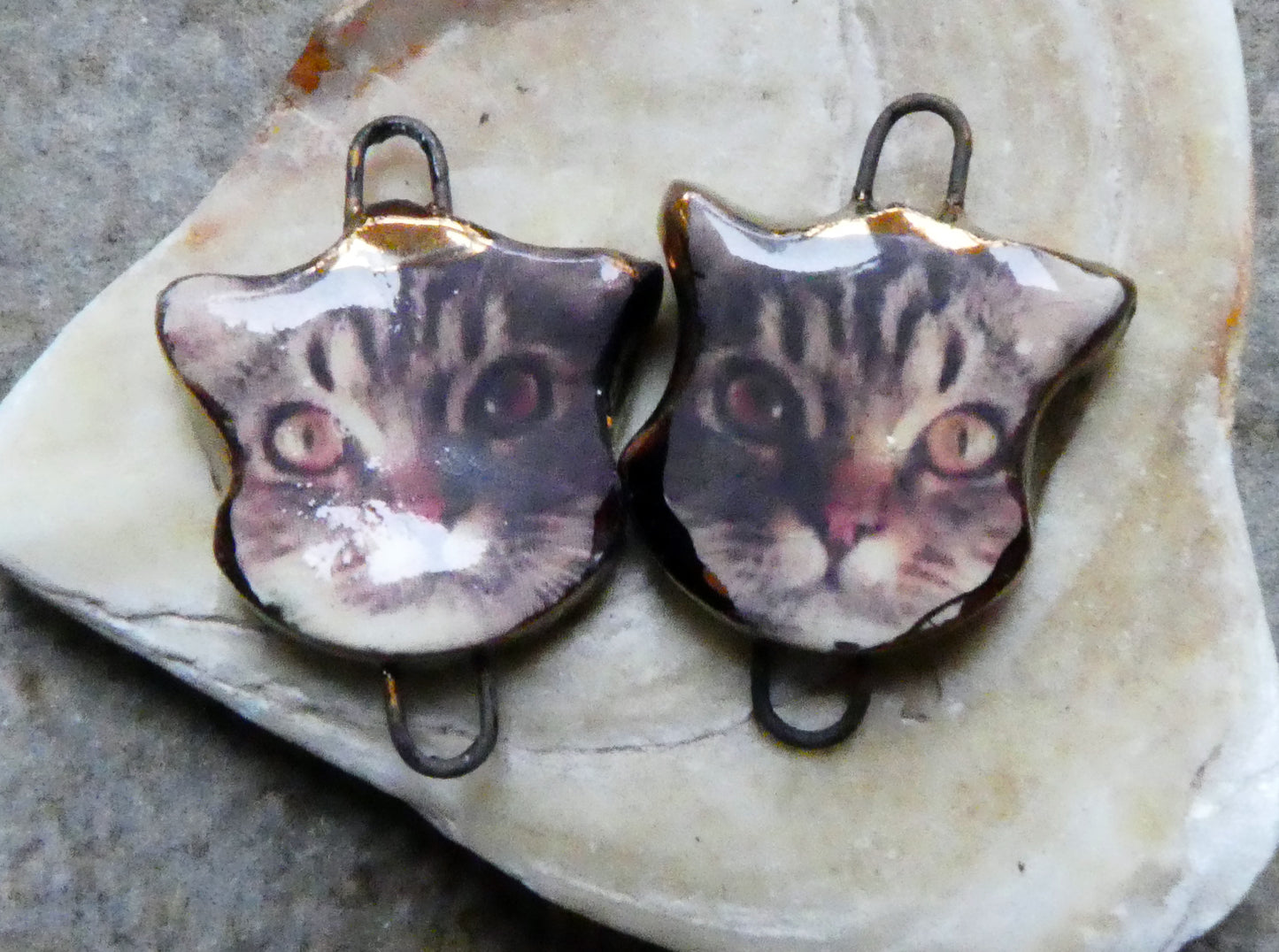 Ceramic Cat Face Decal Earring Connectors - Georgie