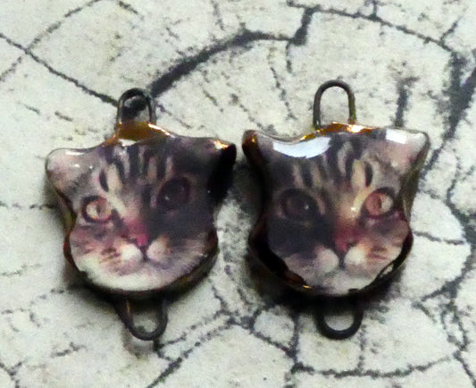 Ceramic Cat Face Decal Earring Connectors - Georgie