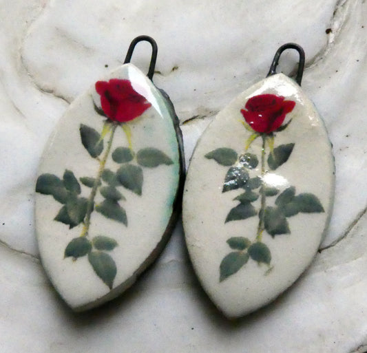 Ceramic Red Rose Decal Earring Charms