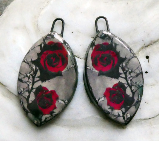 Ceramic Rose and Thorn Decal Earring Charms