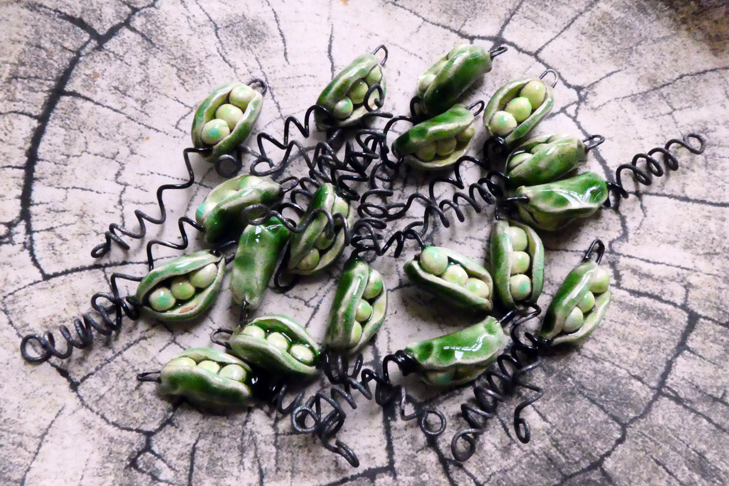 Ceramic Peapod and Tendril Earring Charms