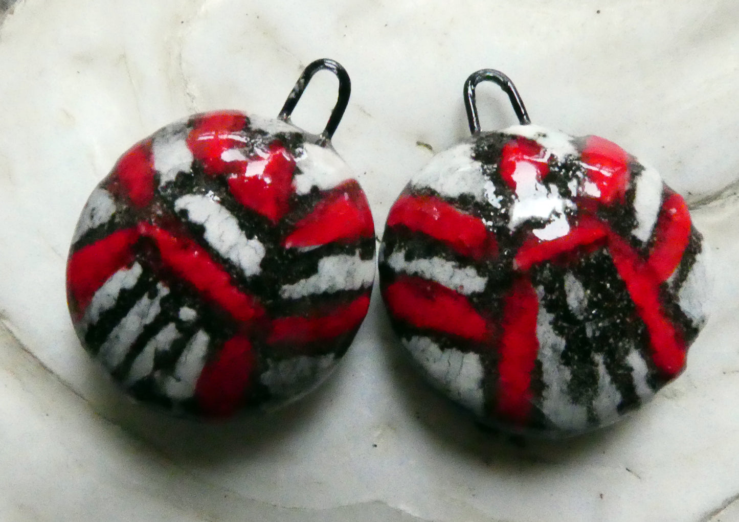 Ceramic Sgraffito Disc Earring Charms#8