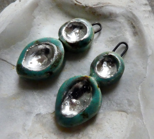 Ceramic Silver Pool Earring Charms - Turquoise Sprinkle
