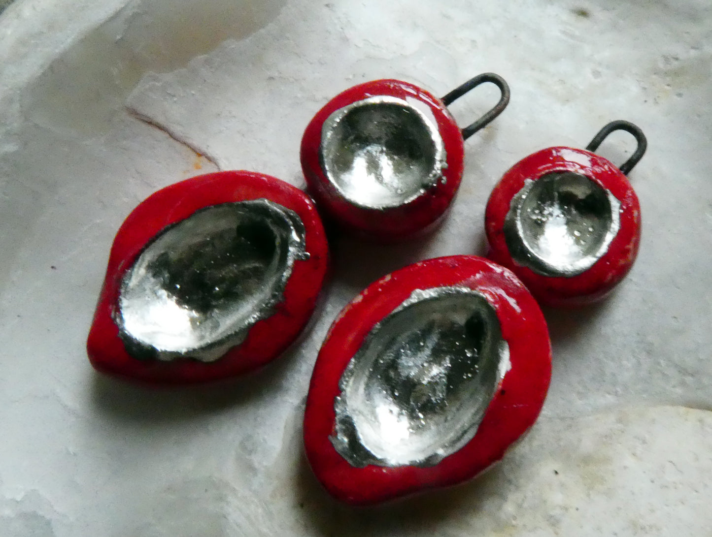 Ceramic Silver Pool Earring Charms - Red