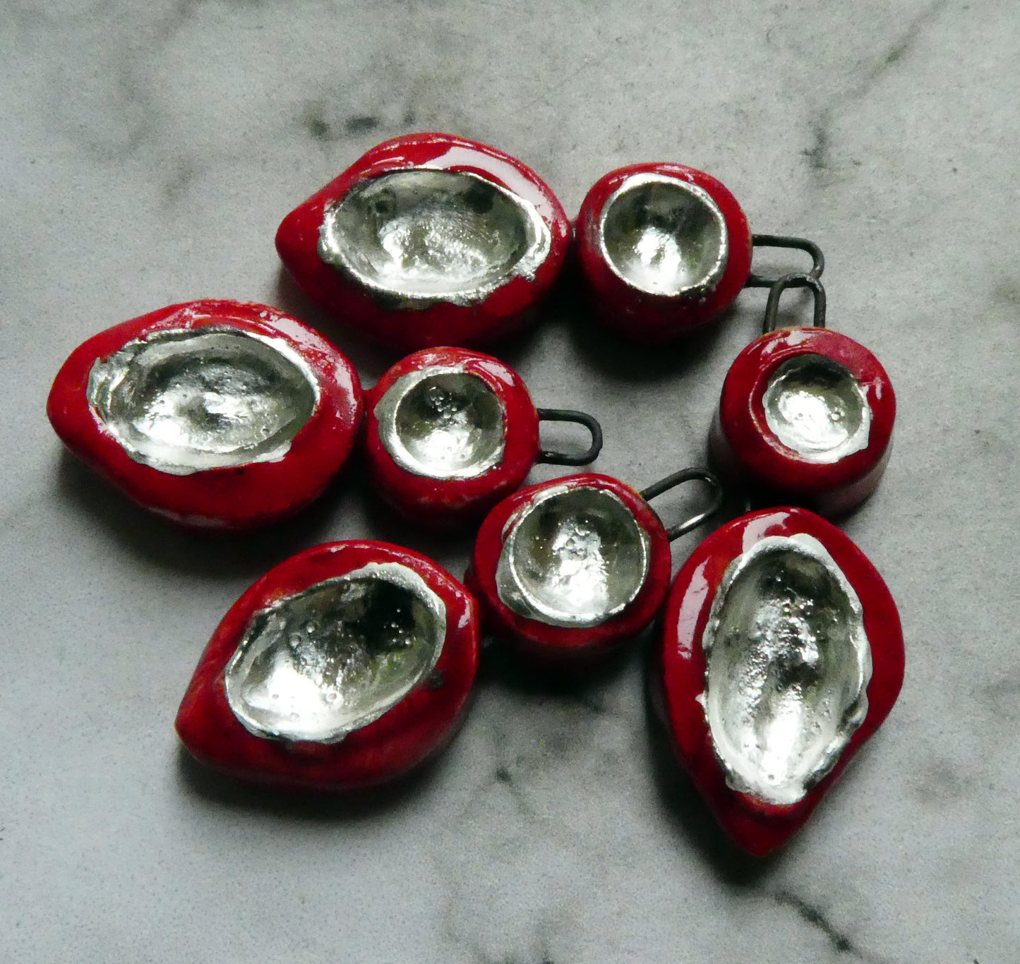 Ceramic Silver Pool Earring Charms - Red