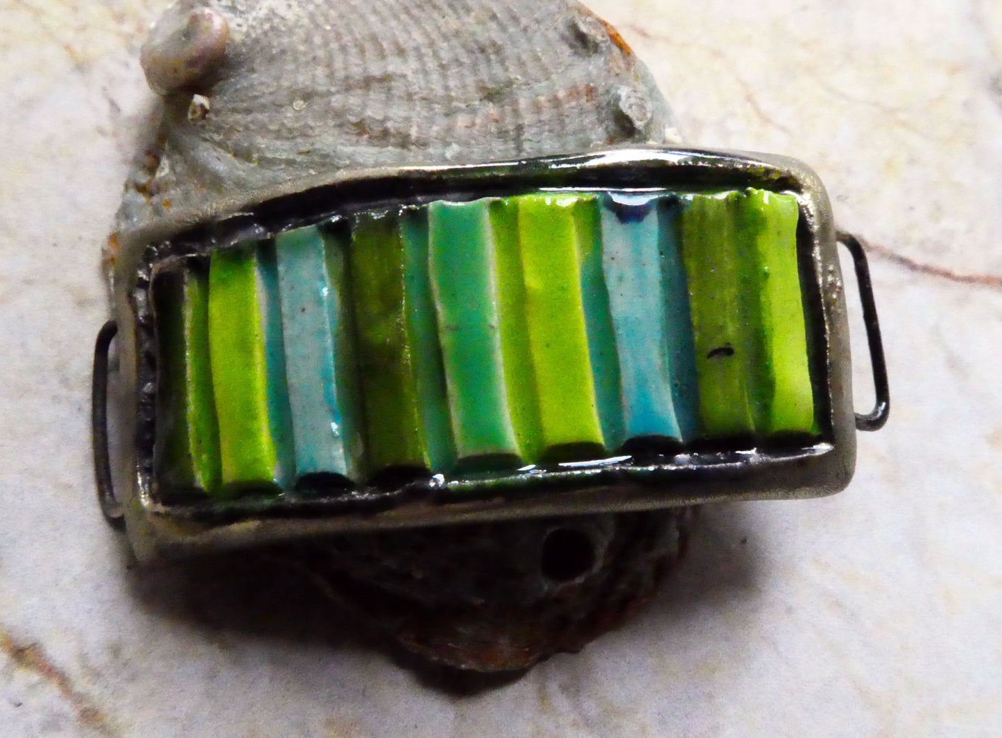 Ceramic Striped Bracelet Focal - Greens