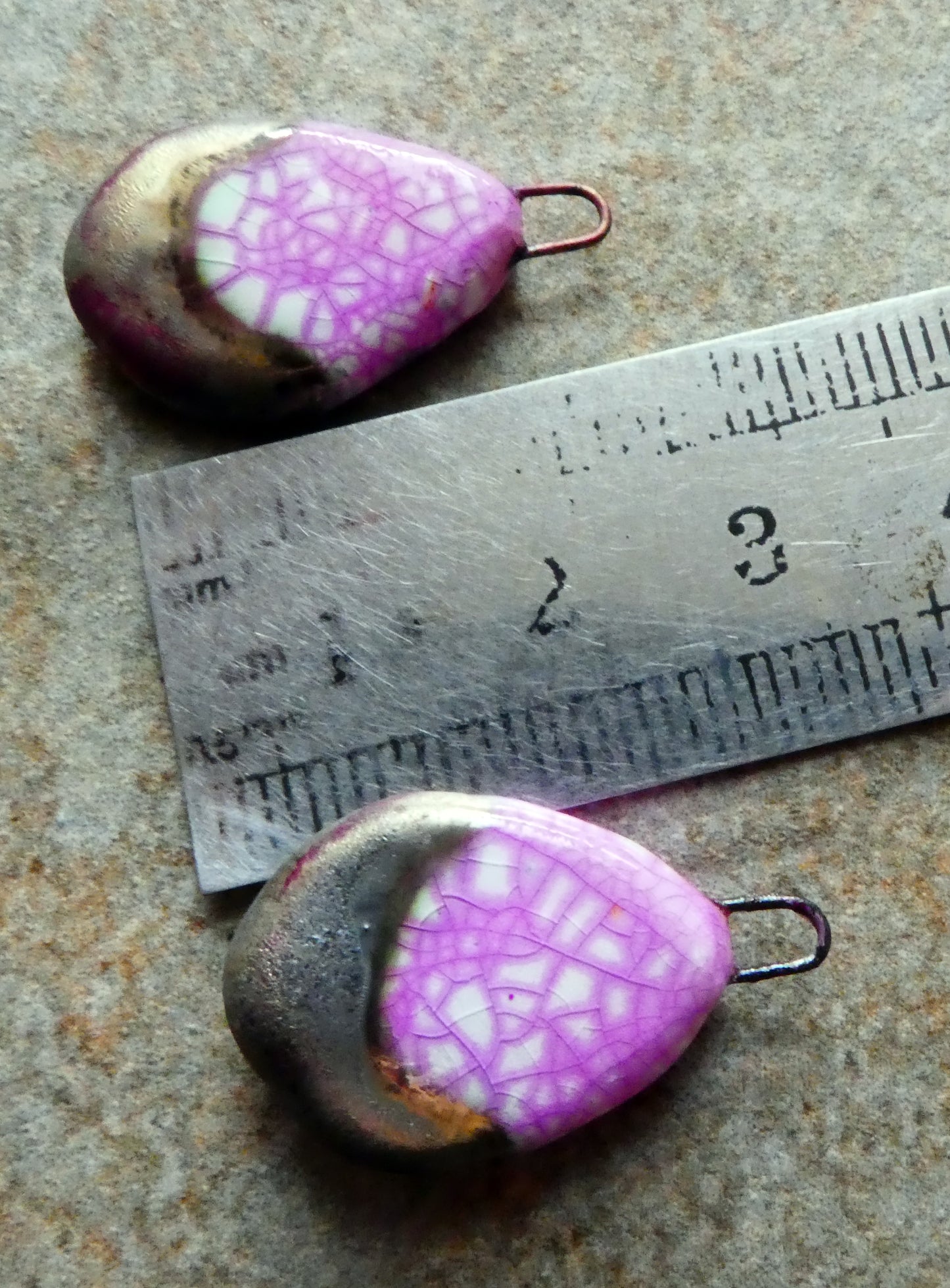 Porcelain Flat Drops Earring Charms -Magenta