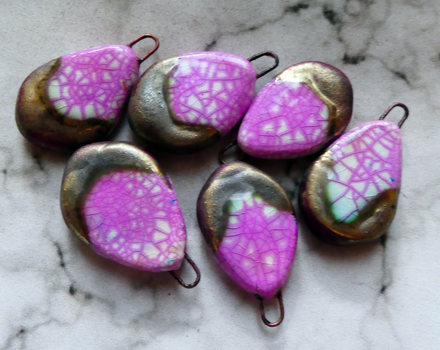 Porcelain Flat Drops Earring Charms -Magenta