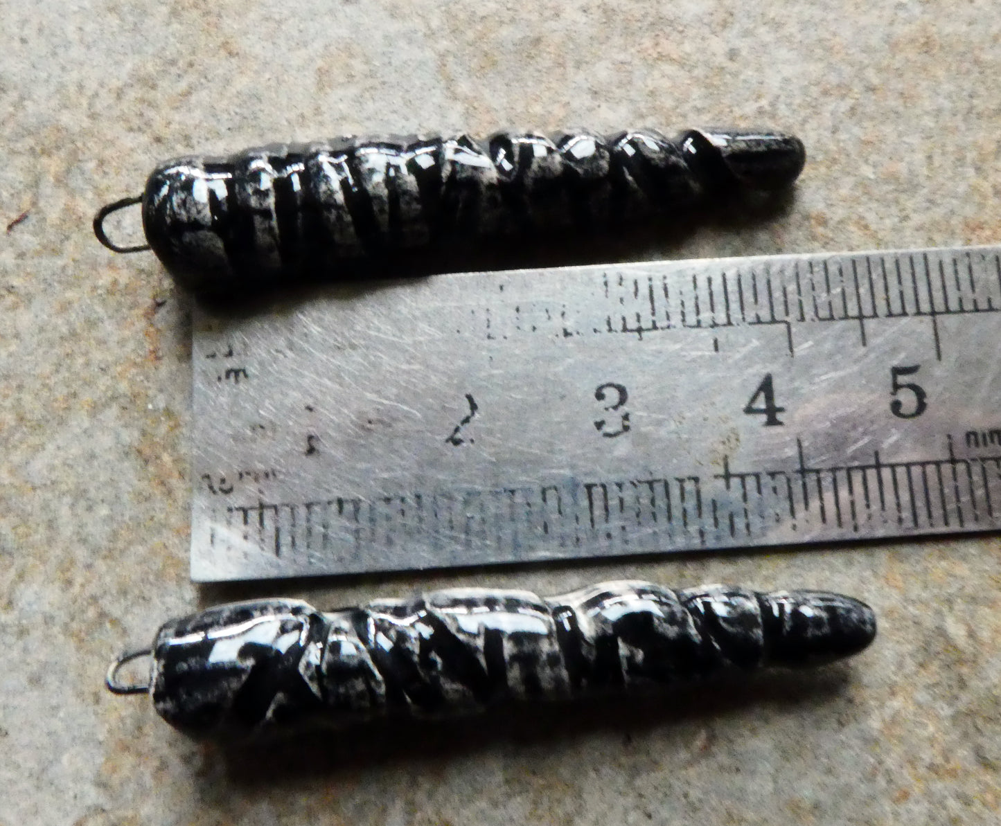Ceramic Incised Long Spike Earring Charms - Black