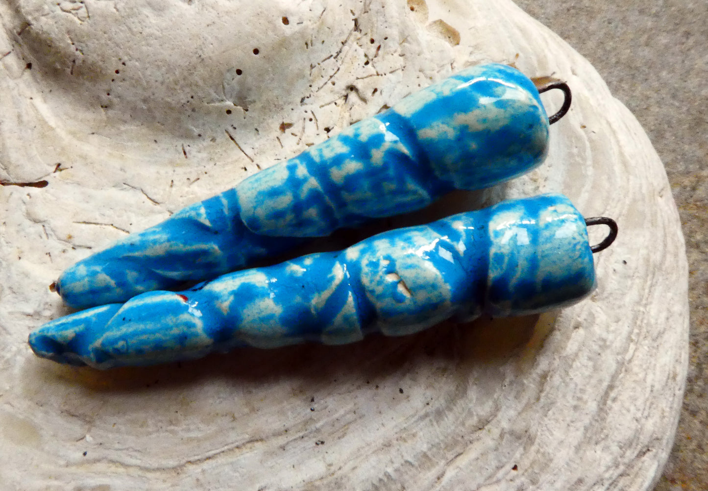 Ceramic Incised Long Spike Earring Charms - Navajo Turquoise