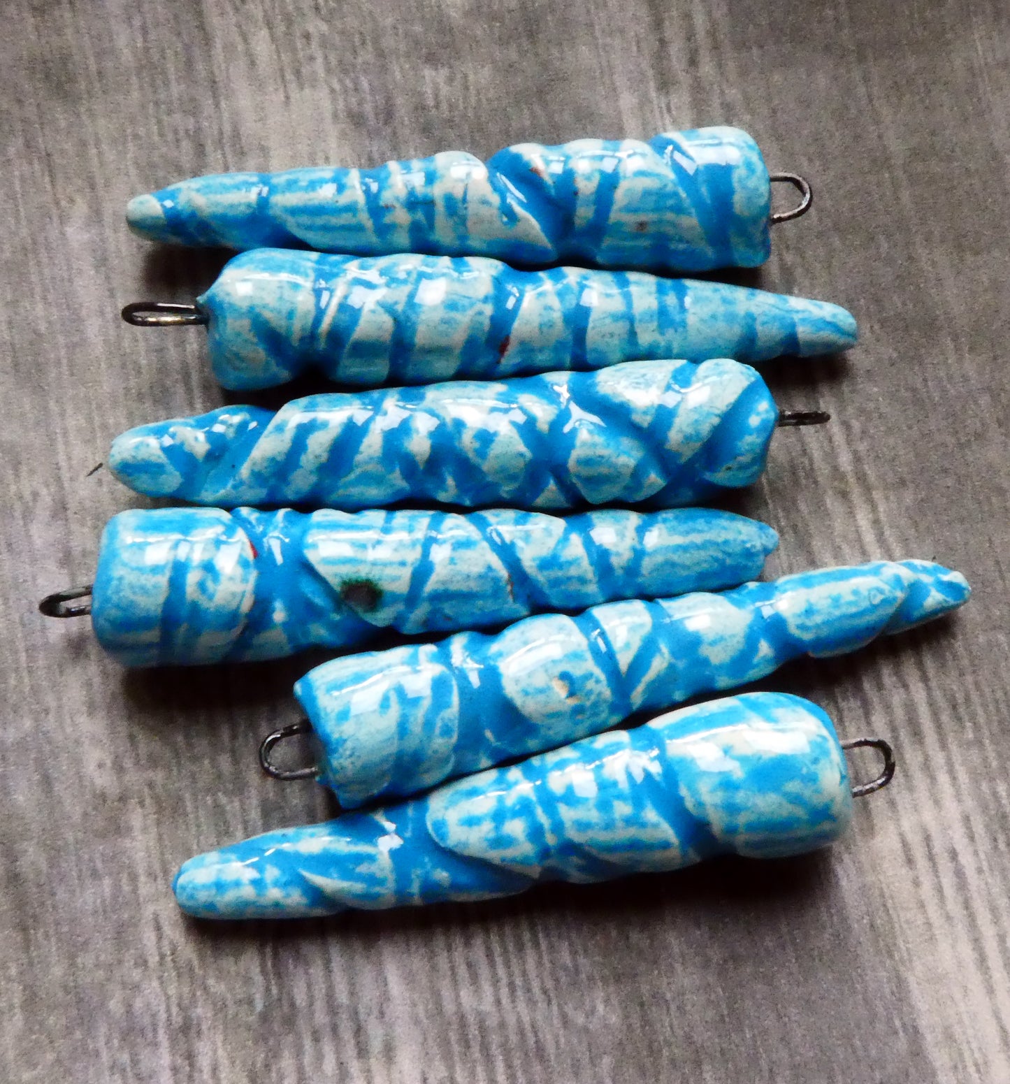 Ceramic Incised Long Spike Earring Charms - Navajo Turquoise