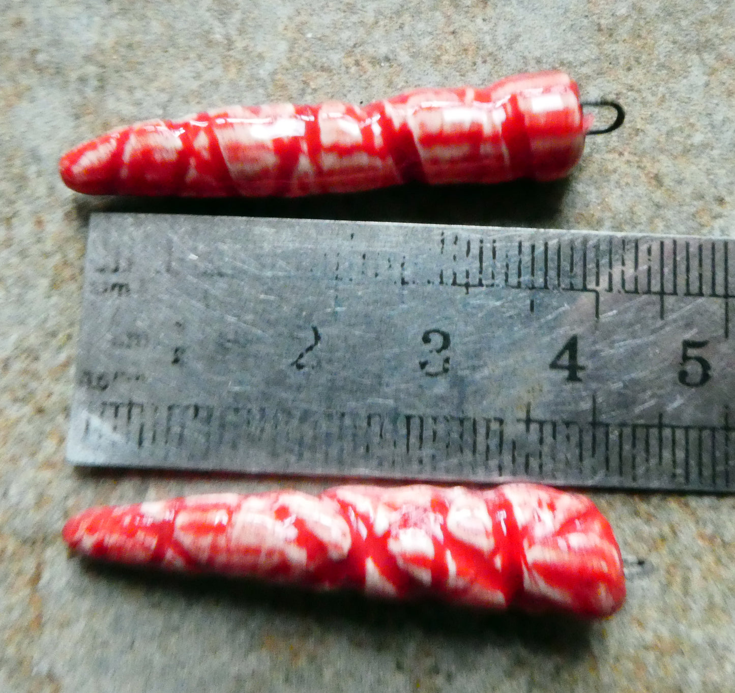 Ceramic Incised Long Spike Earring Charms - Red