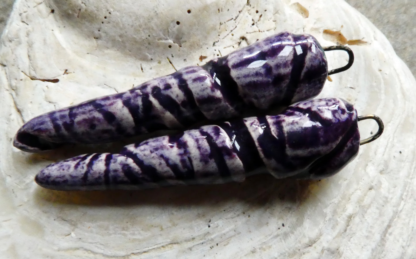 Ceramic Incised Long Spike Earring Charms - Pueblo Purple