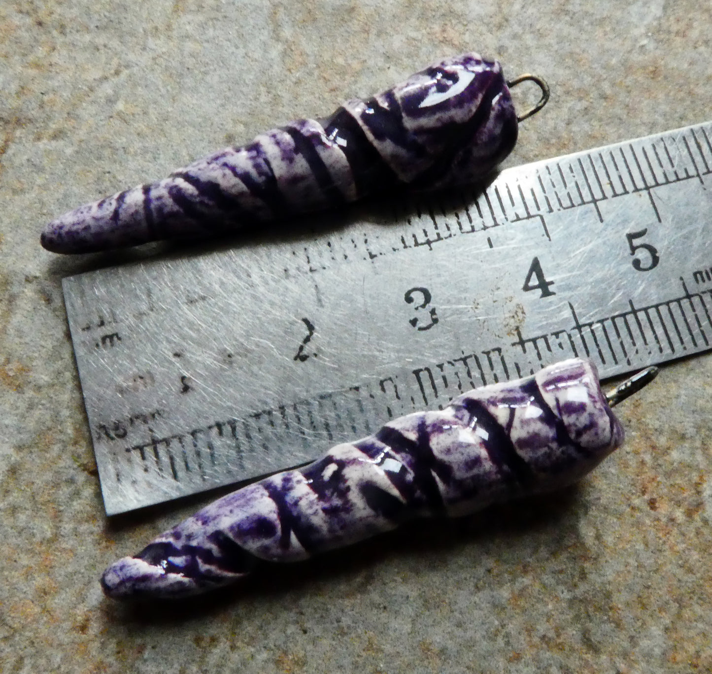 Ceramic Incised Long Spike Earring Charms - Pueblo Purple