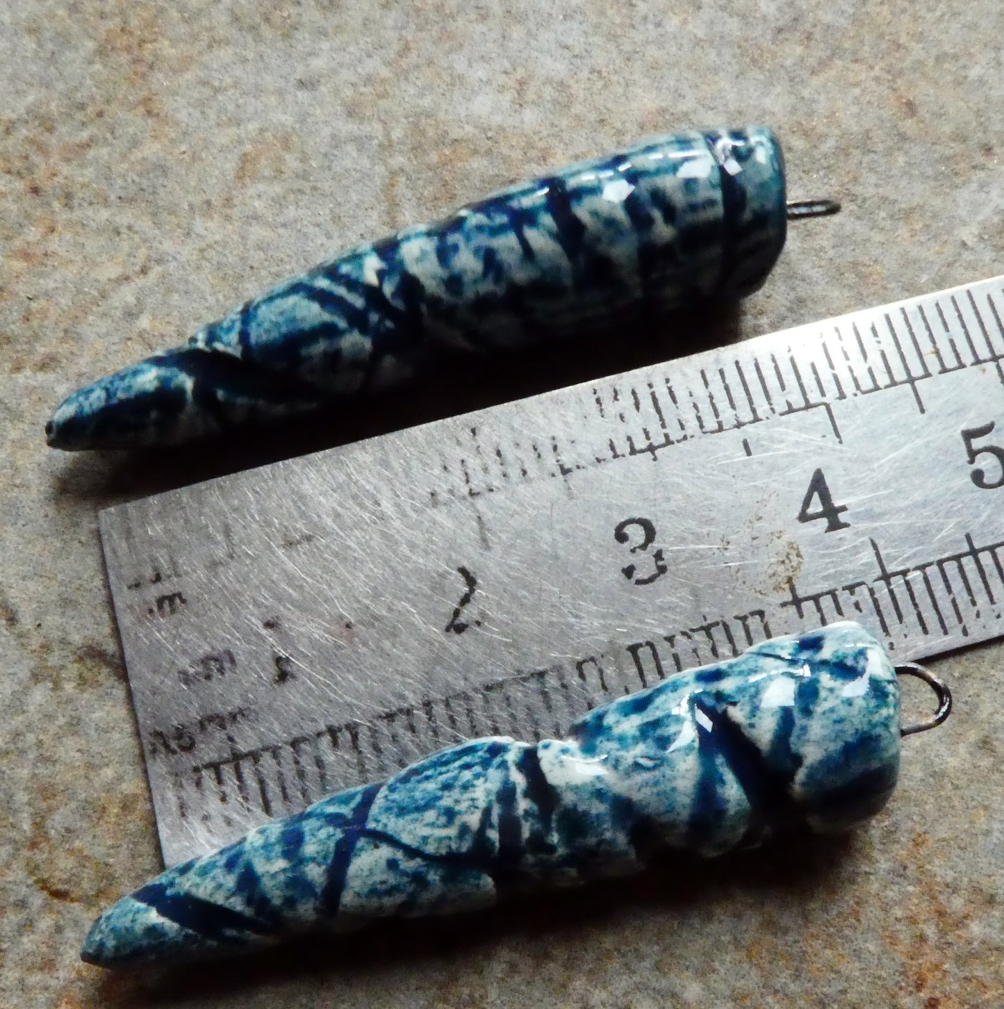 Ceramic Incised Long Spike Earring Charms - Teal