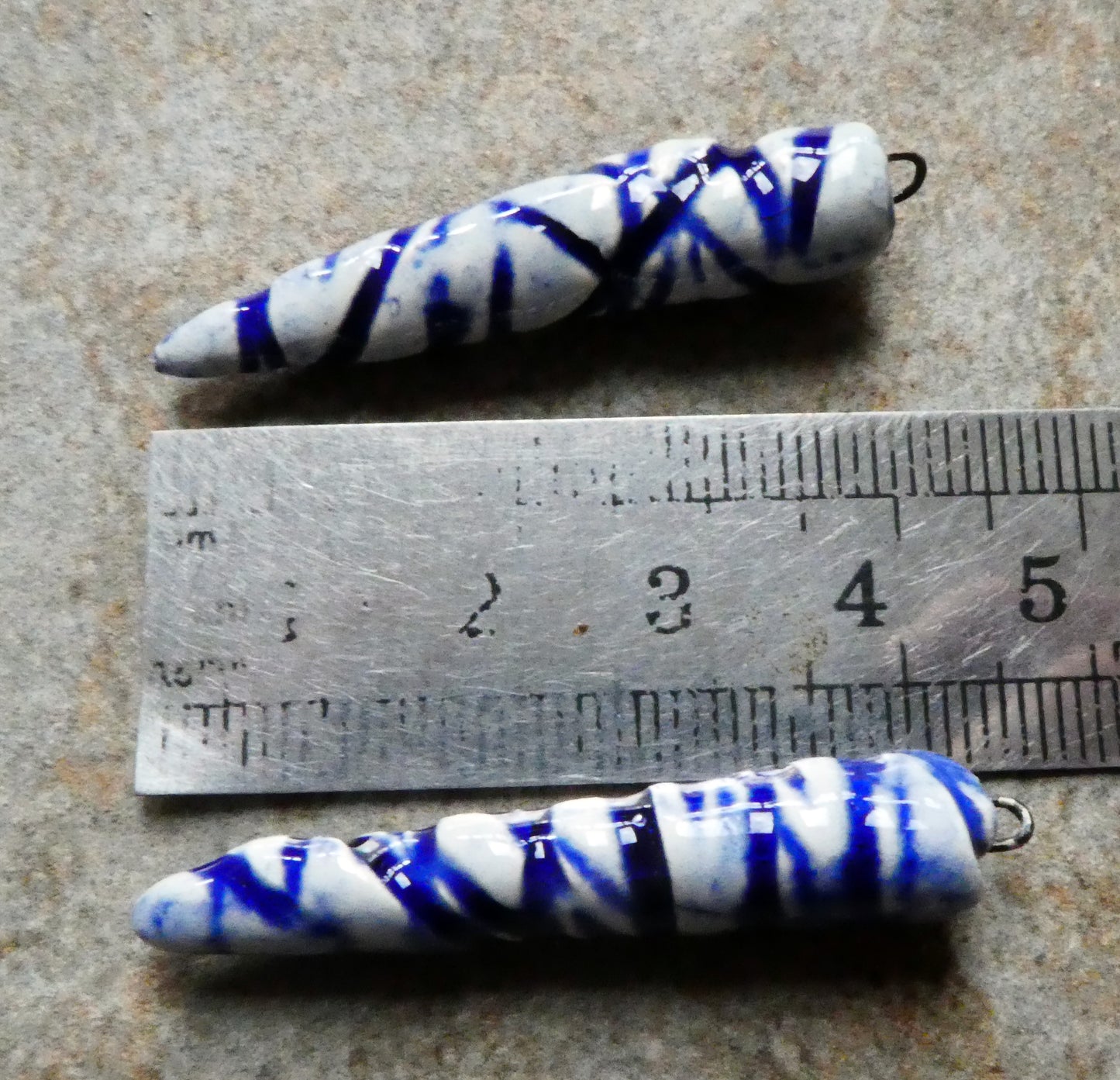 Ceramic Incised Long Spike Earring Charms - Cobalt