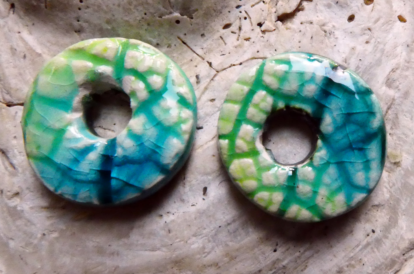 Ceramic Little Leafy Disc Beads #2