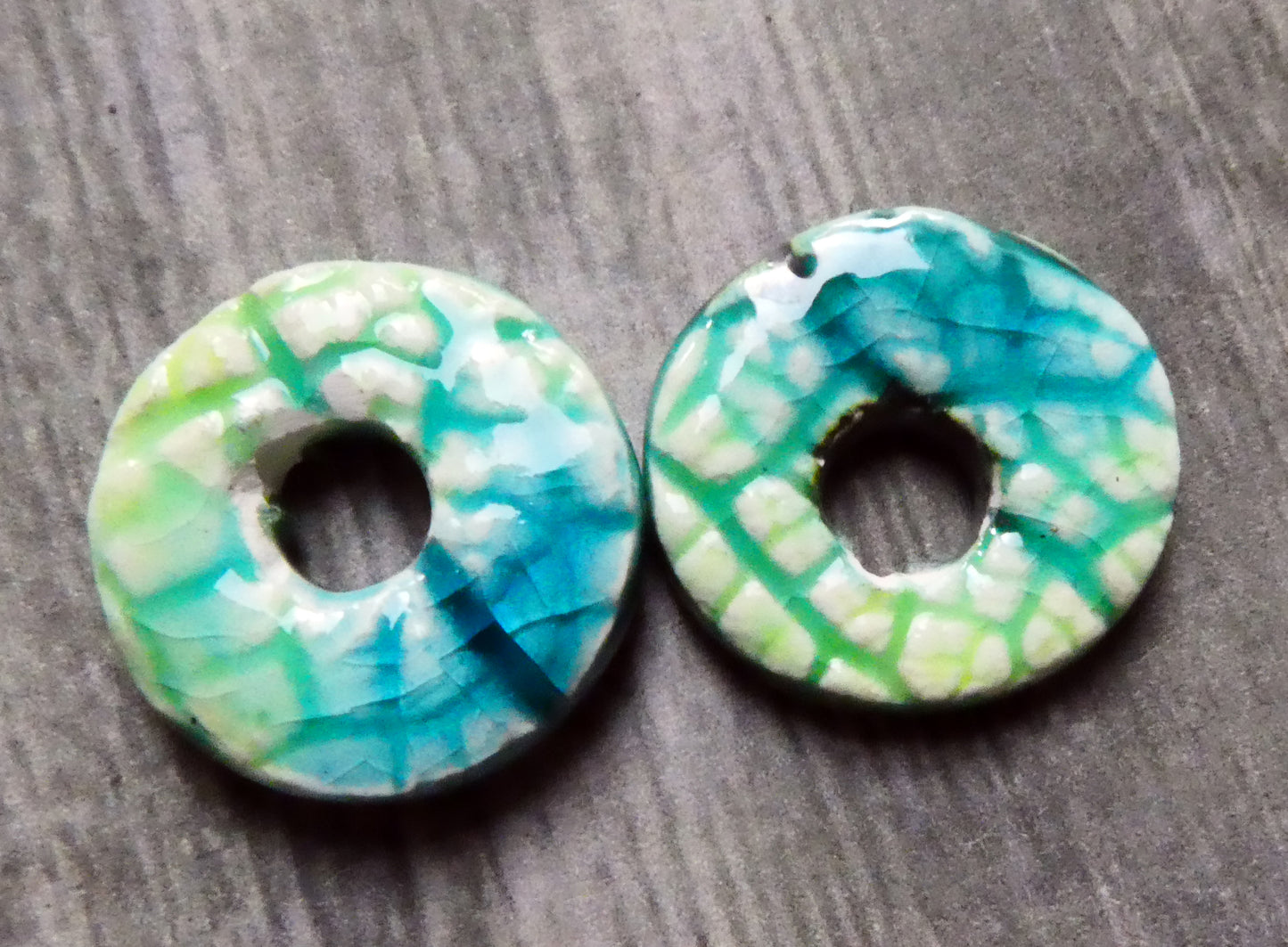 Ceramic Little Leafy Disc Beads #2