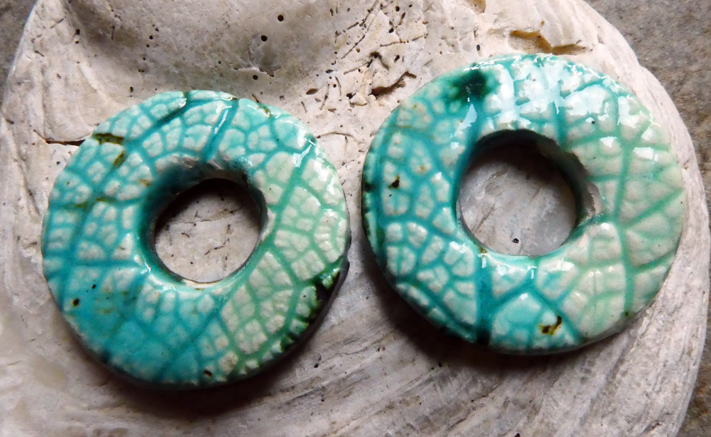 Ceramic Leafy Hoop Beads #1