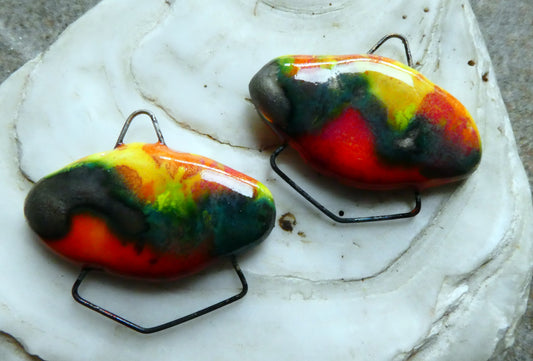 Ceramic Two Tone Earring Connectors - Wildfire and Sassy Orange