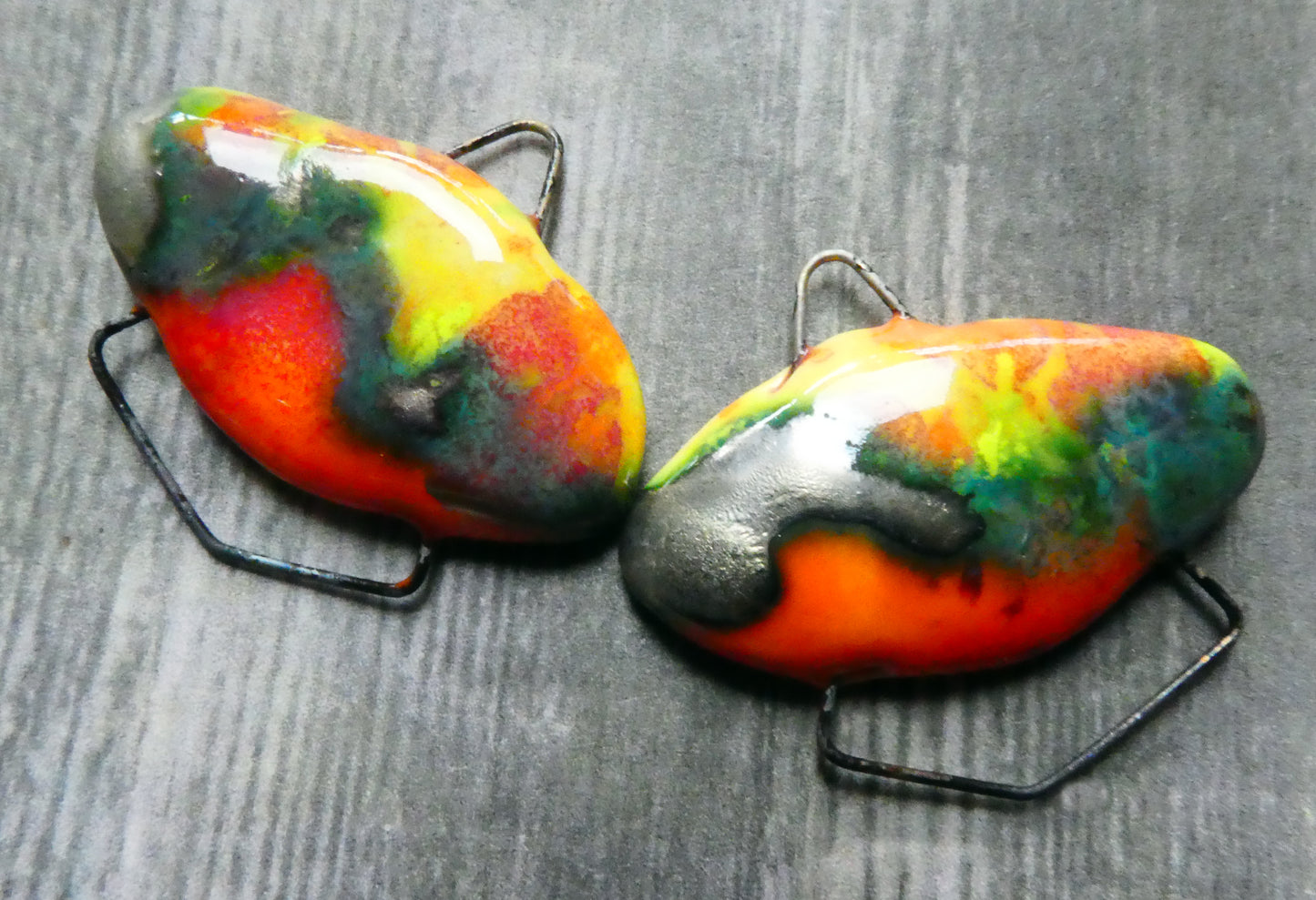 Ceramic Two Tone Earring Connectors - Wildfire and Sassy Orange