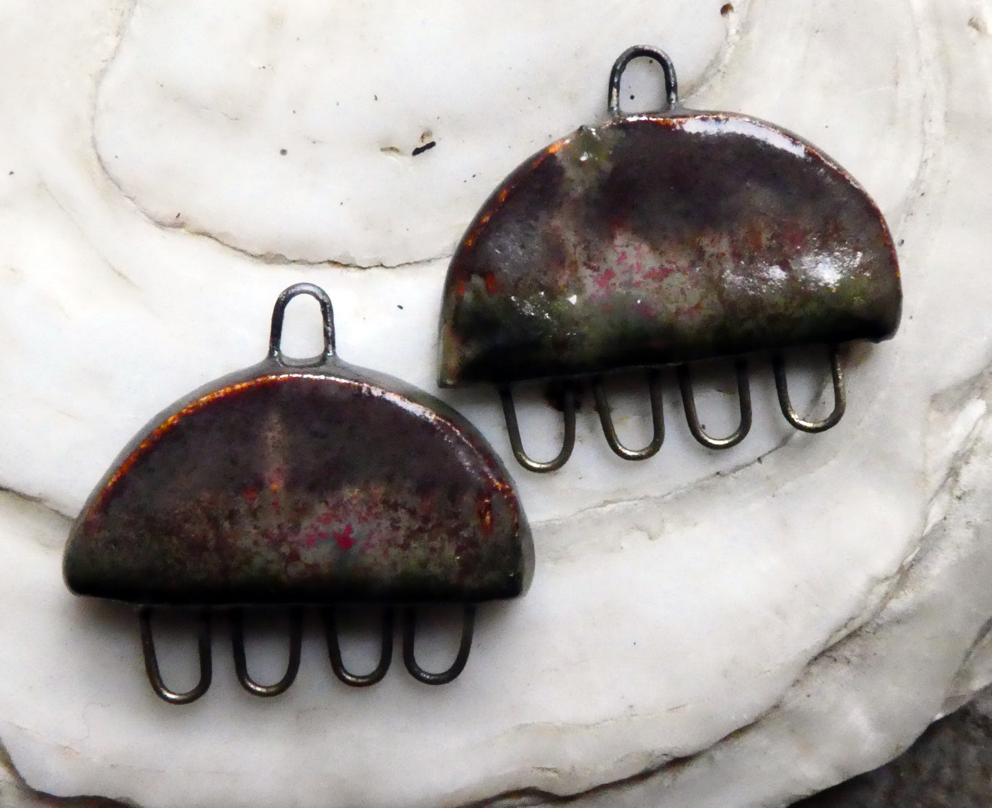 Ceramic Semi Circle Earring Connectors -Volcanic Glow