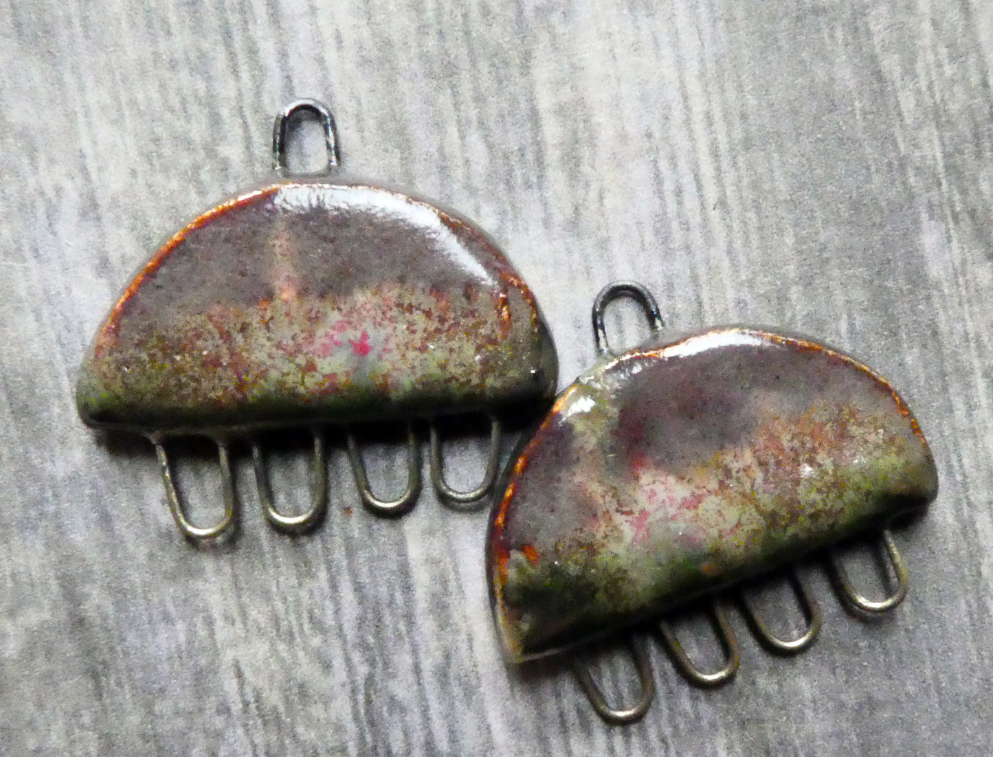 Ceramic Semi Circle Earring Connectors -Volcanic Glow